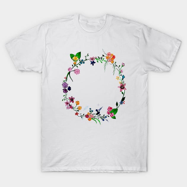 Floral Wreath T-Shirt by Canvases-lenses